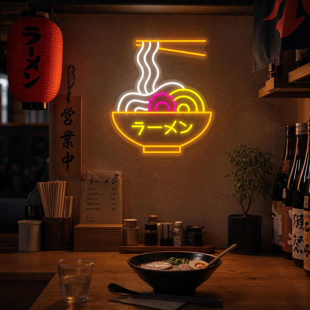Ramen Japansk nudel Neonskylt, Japansk restauranginredning