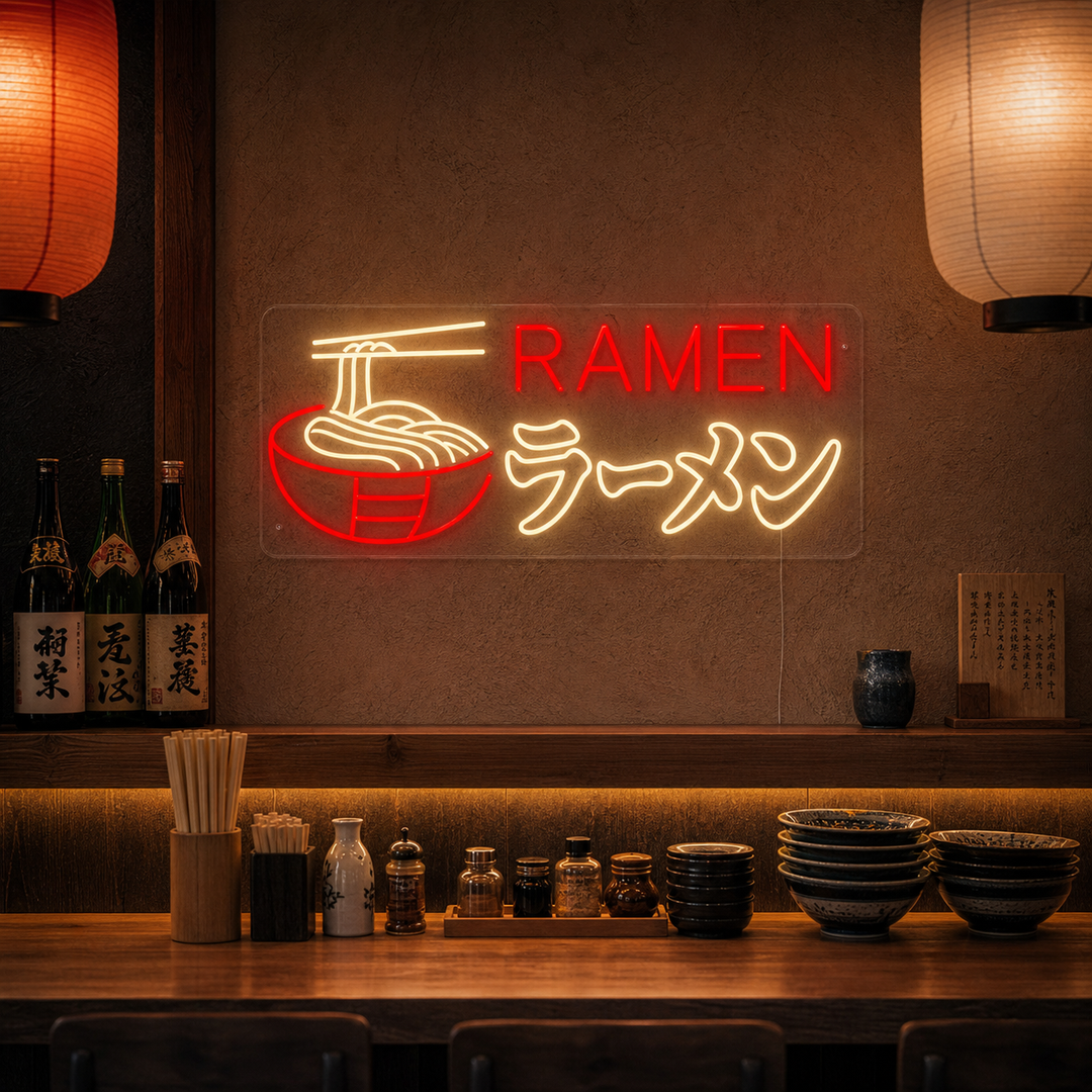 Ramen Nudlar Neonskylt, Japansk restauranginredning