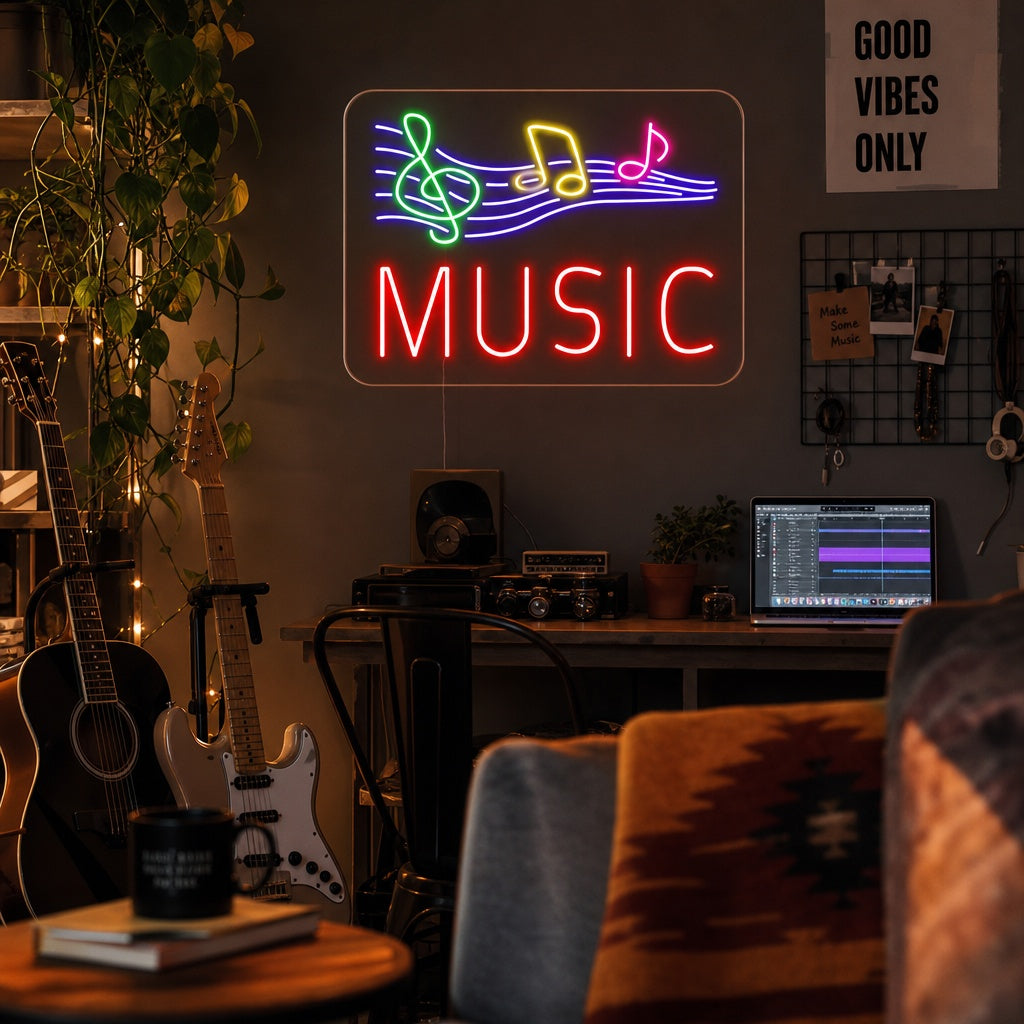 "Music, Musiknoter" Neonskylt