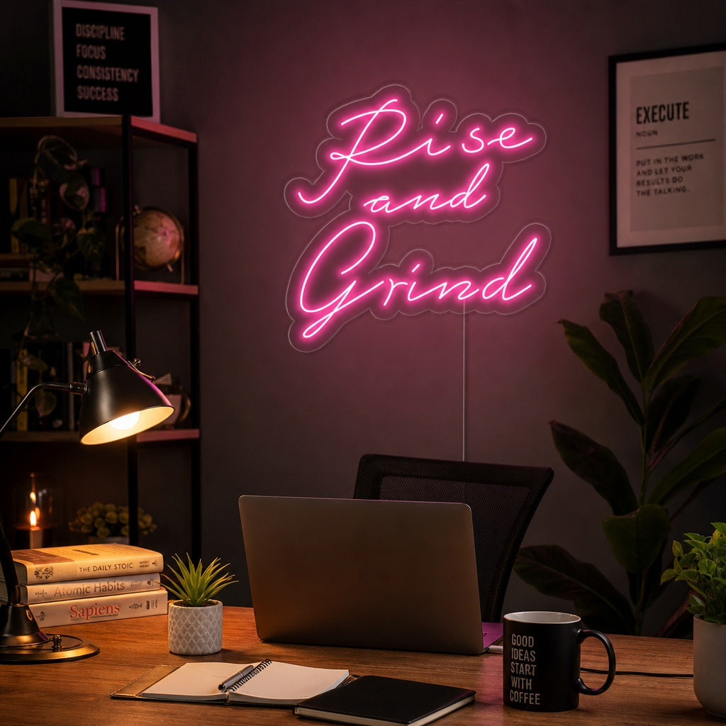 "Rise And Grind" Neonskylt
