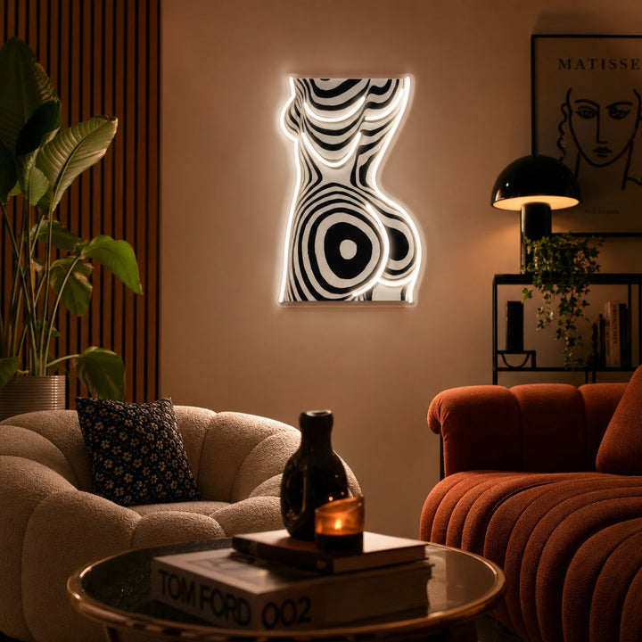 "Sensuell zebra, kvinnakropp" UV-tryckt LED-neonskylt