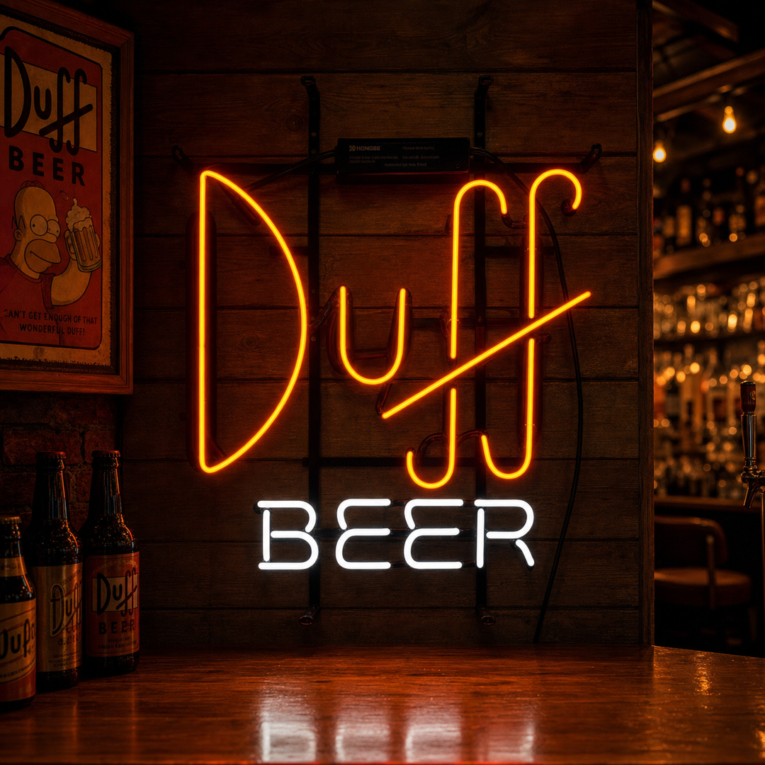 "Duff Beer, Bar" Neonskylt