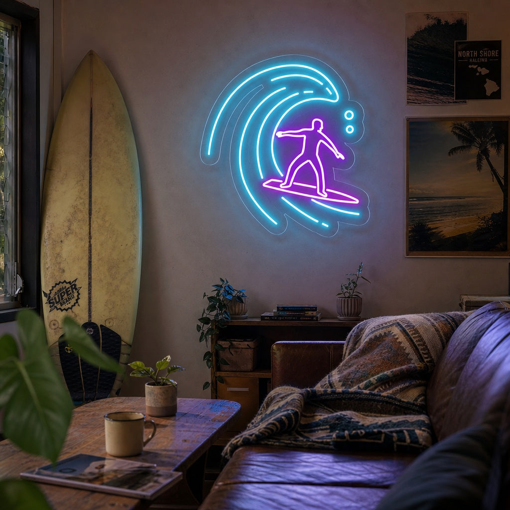 "Surfare I Havsvåg" Neonskylt