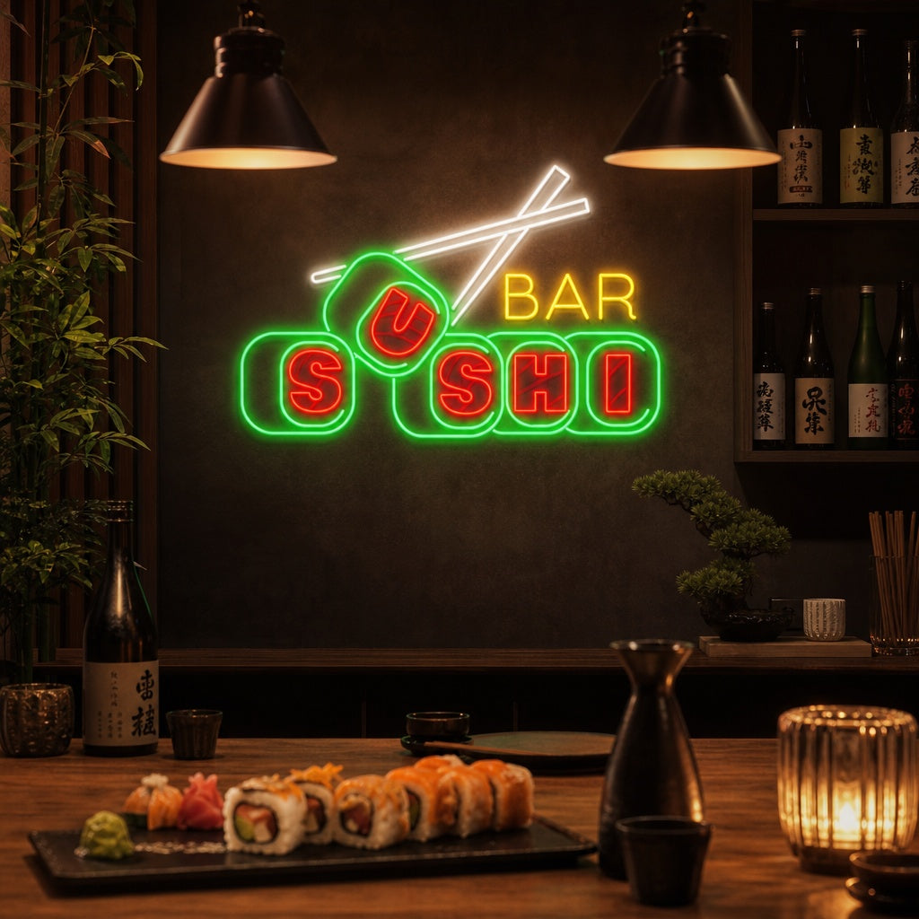 Sushi Bar Neonskylt, Japansk restauranginredning