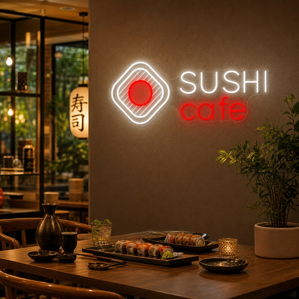 Sushi Cafe Neonskylt, Japansk restauranginredning