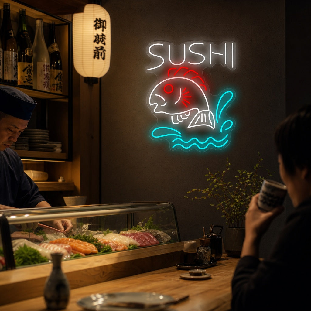 Sushi fiskbutik Neonskylt, Japansk restauranginredning