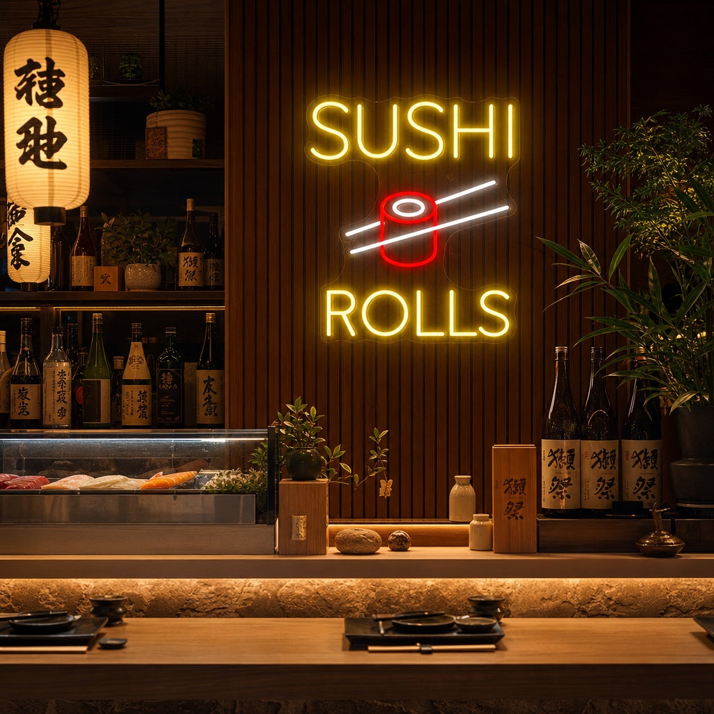 Sushi Rolls Neonskylt, Japansk restauranginredning