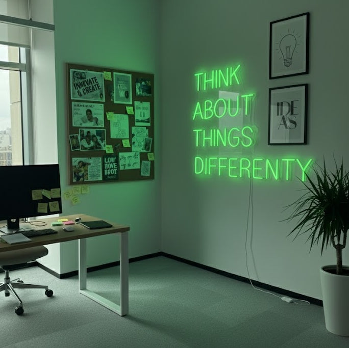 "Think About Things Differently" Neonskylt