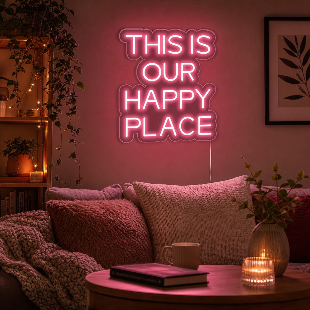 "This is Our Happy Place" Neonskylt