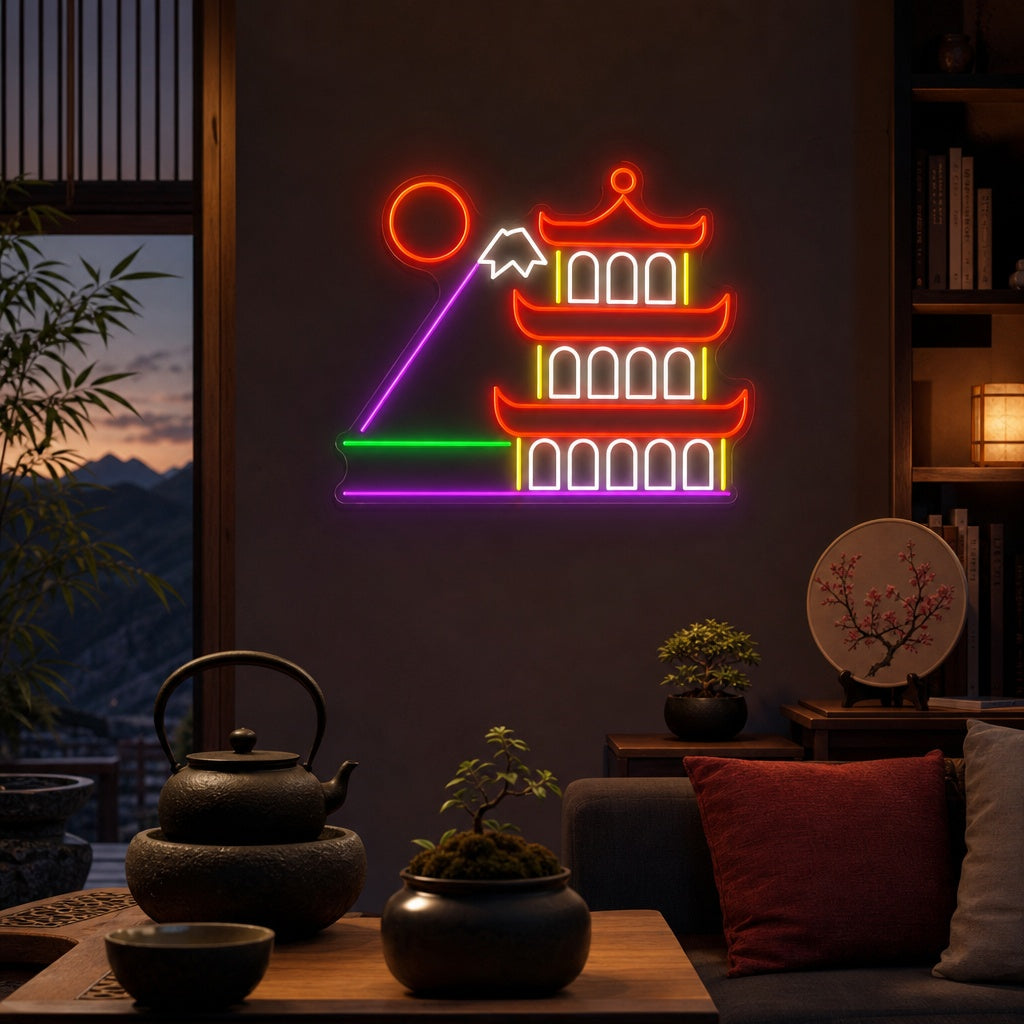 Traditionell japansk byggnad Neonskylt, Japansk neonskylt