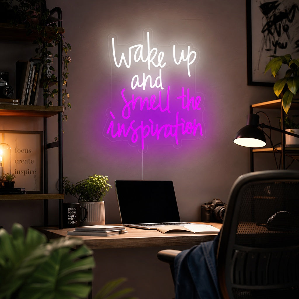 "Wake Up and Smell the Inspiration" Neonskylt
