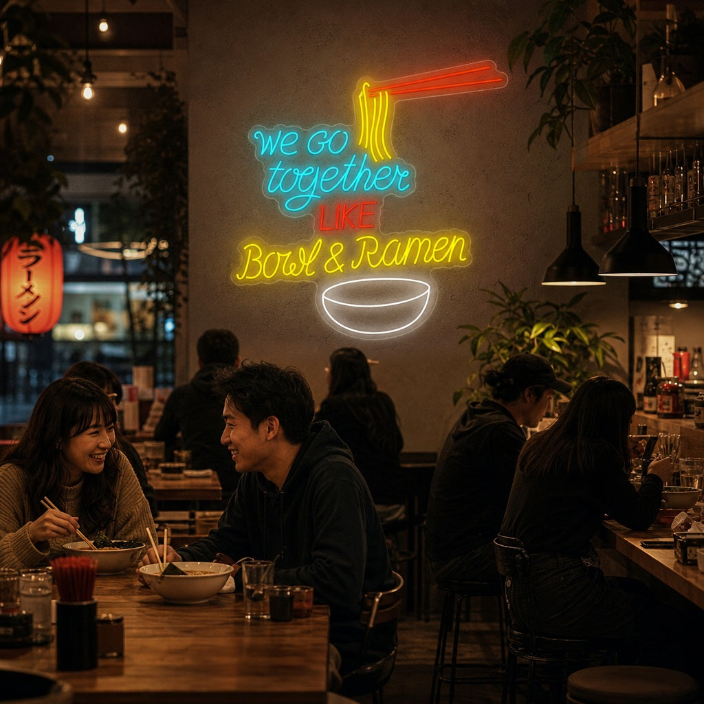 We Go Together Like Bowl And Ramen Neonskylt, Japansk restauranginredning