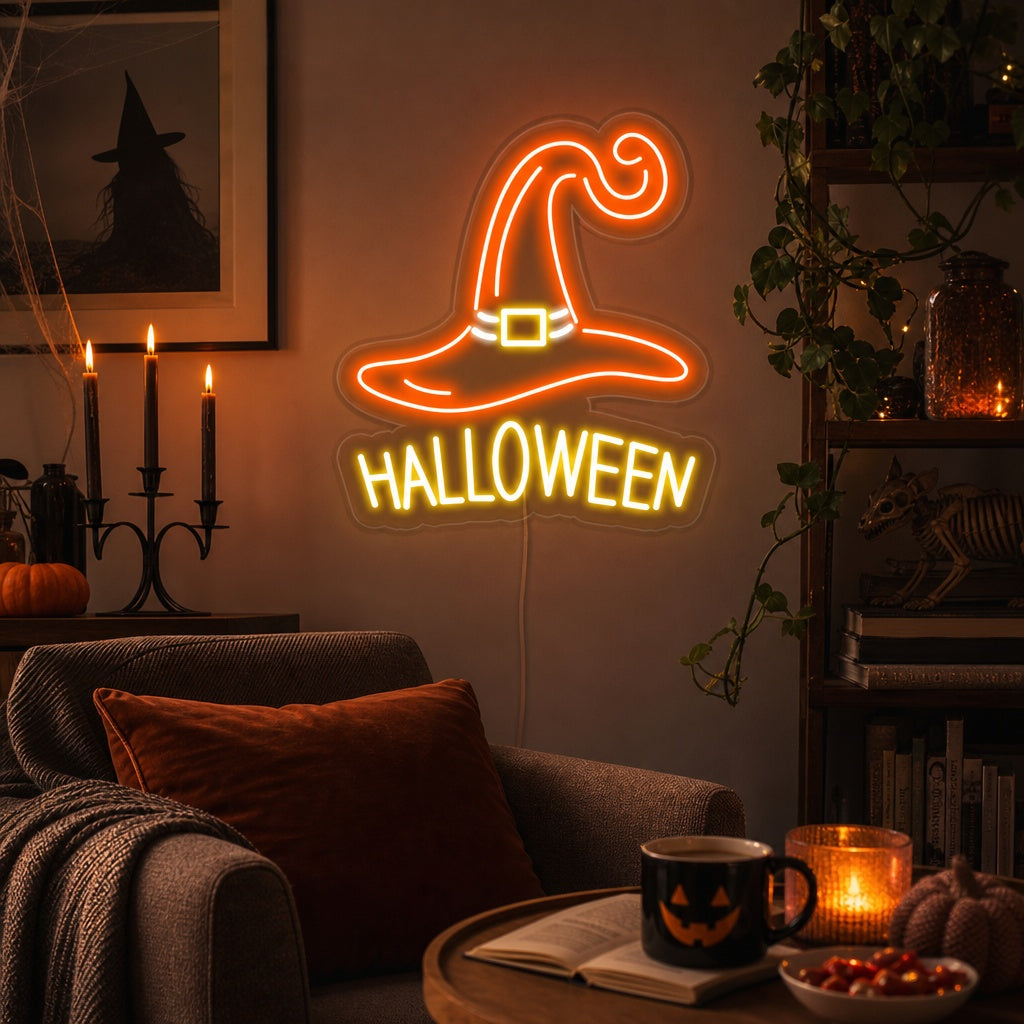 "Häxhatt, Halloween" Neonskylt