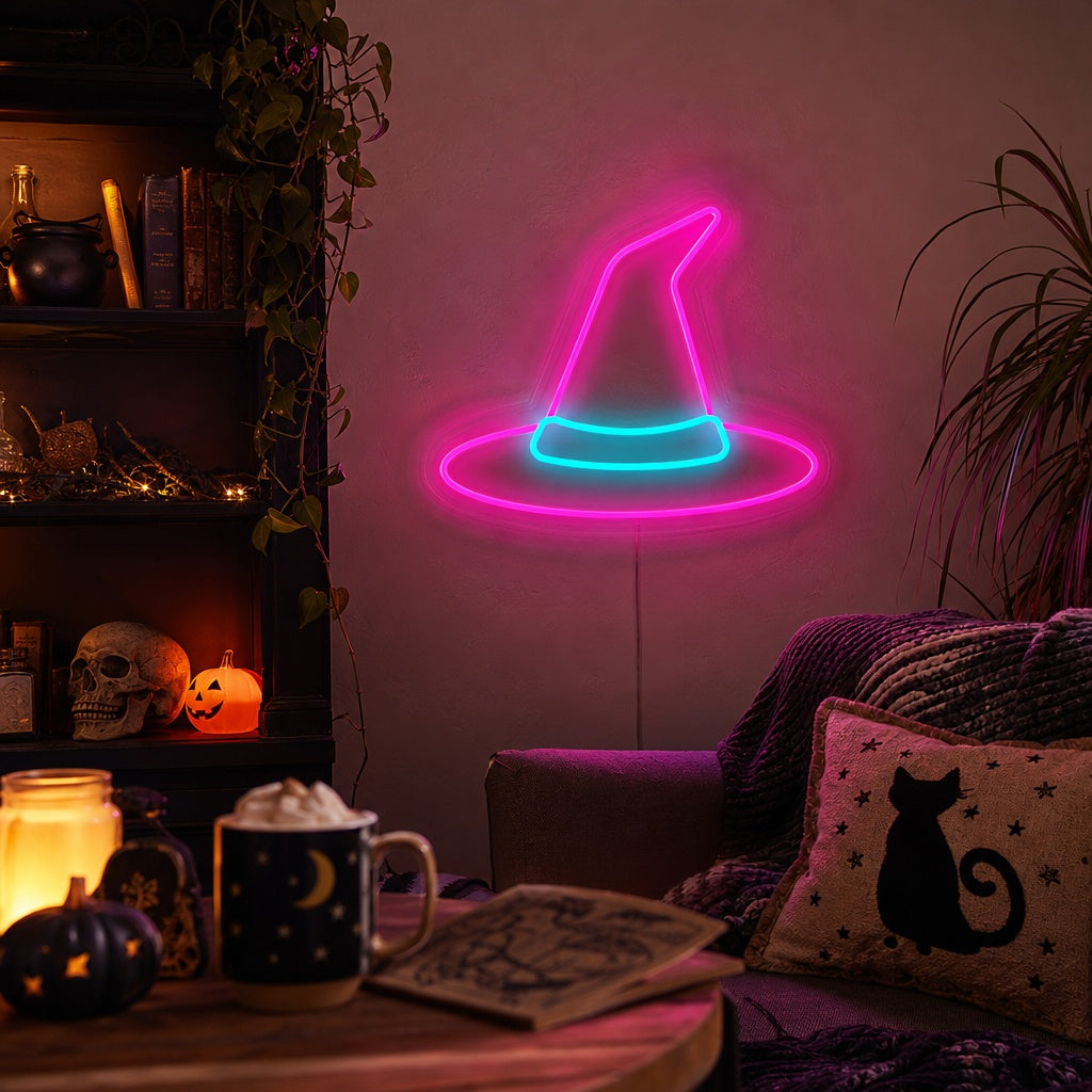 "Häxa Trollkarl Hatt Halloween Dekor" Neonskylt