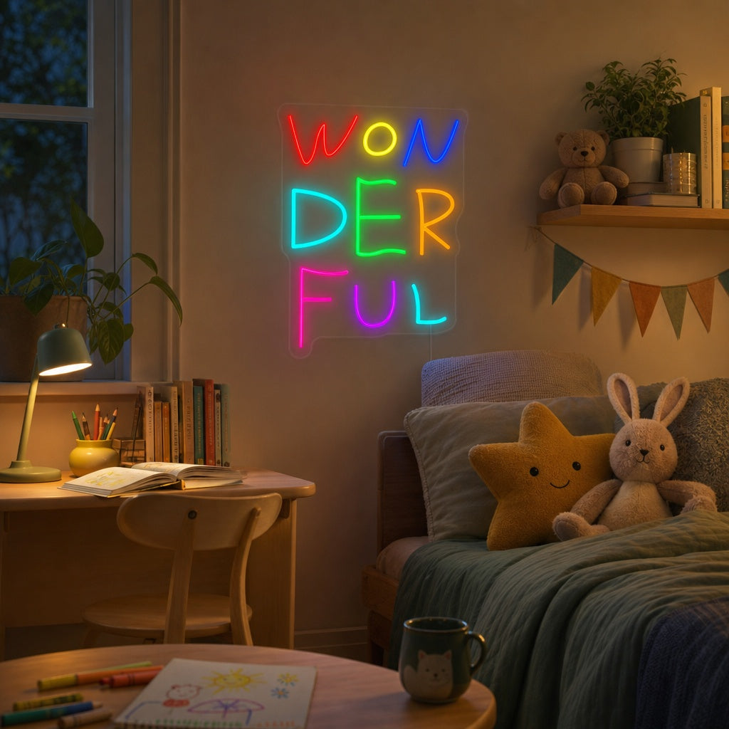 "Wonderful, Dekor För Barnrum" Neonskylt