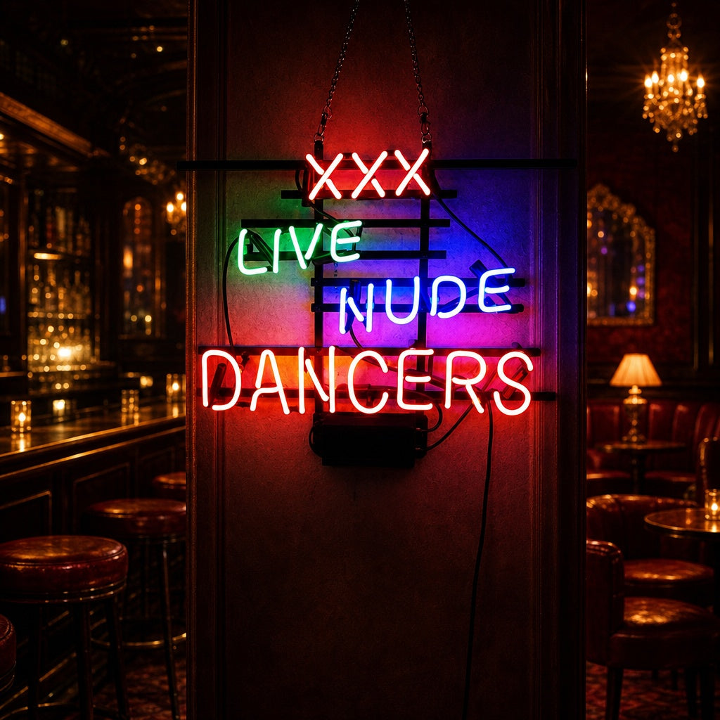 "XXX Live Nudes Dancers" Neonskylt