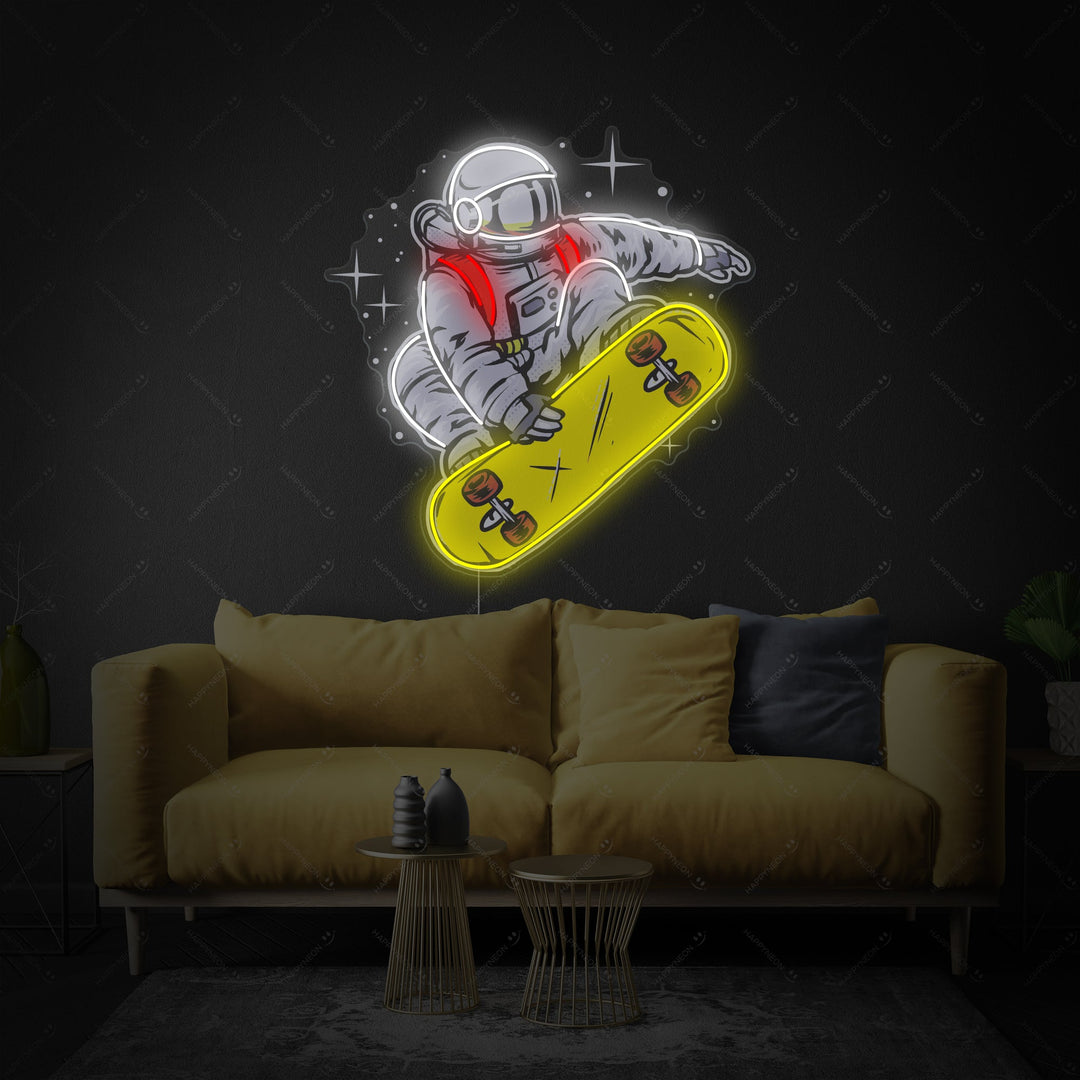 "Astronaut på skateboard" Neonskylt