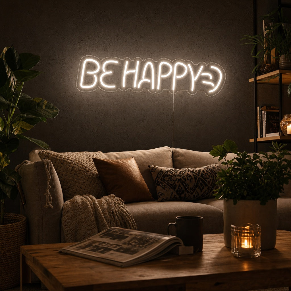 "Be Happy" Neonskylt