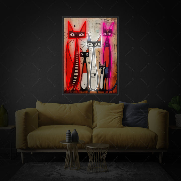 "Kattfamilj" Neonskylt