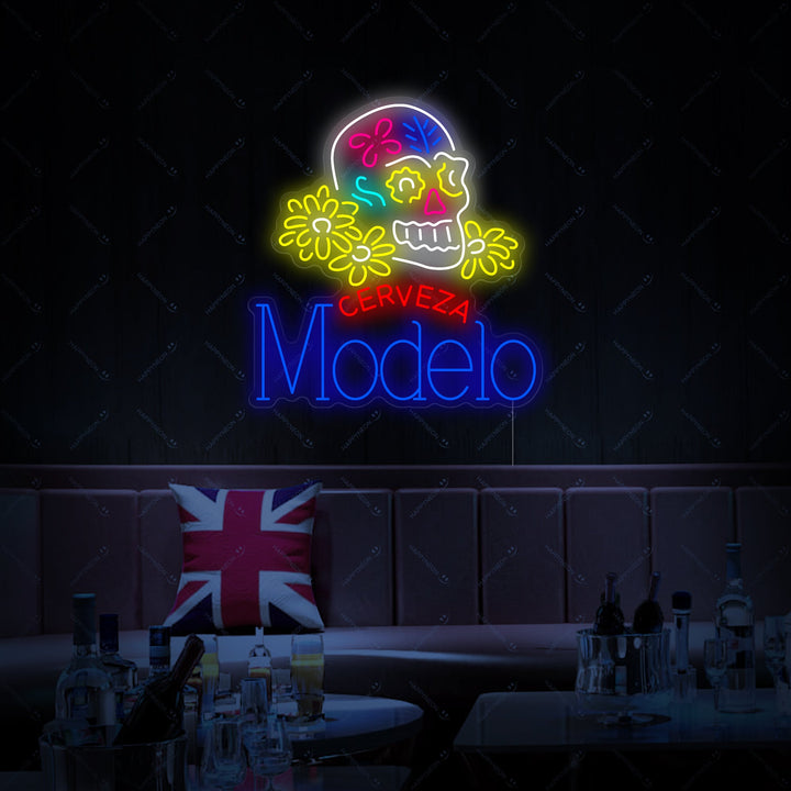 "Cerveza Modelo Skull" Neonskylt
