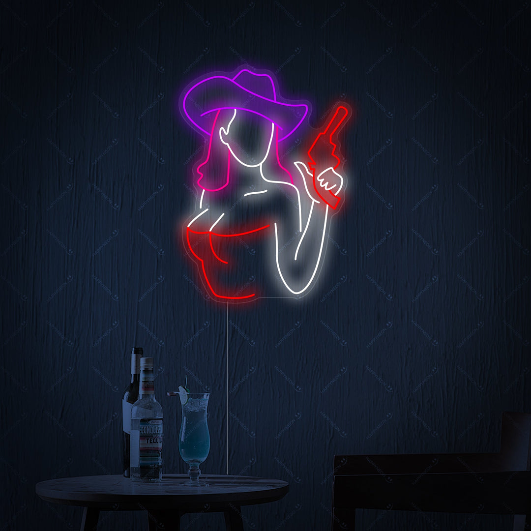 "Cowgirl Gun" Neonskylt