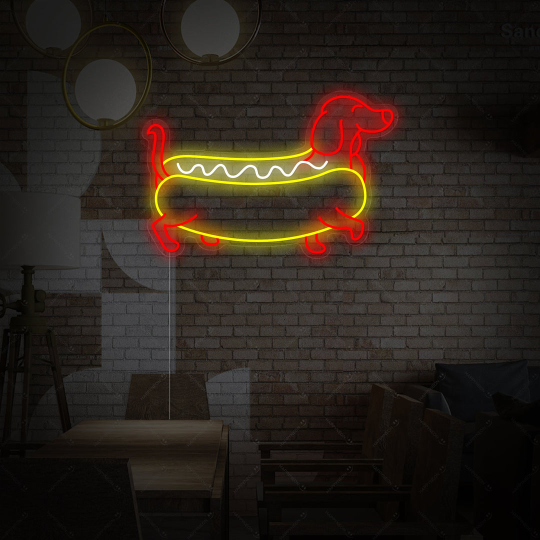 "Dachshund Hotdog" Neonskylt