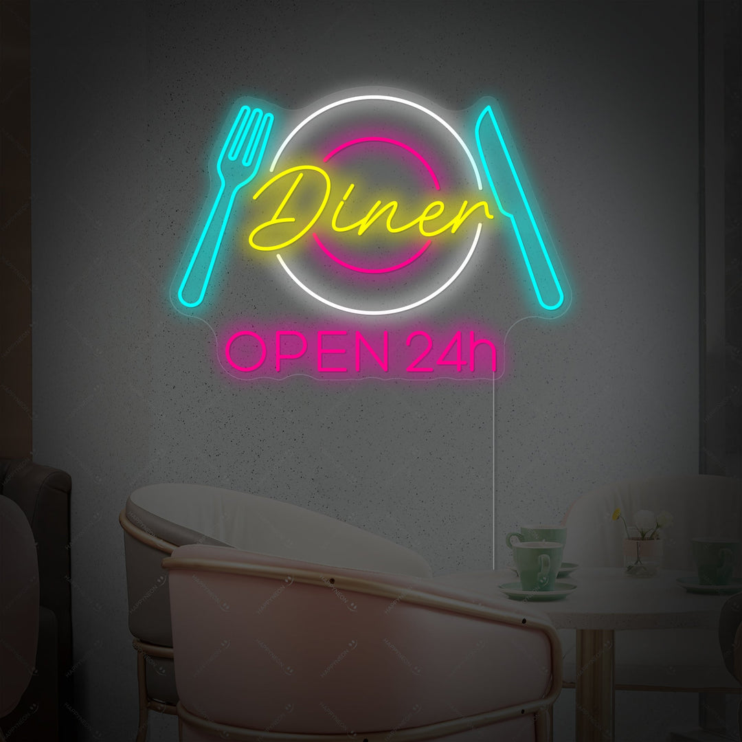 "Dinner Open 24h" Neonskylt