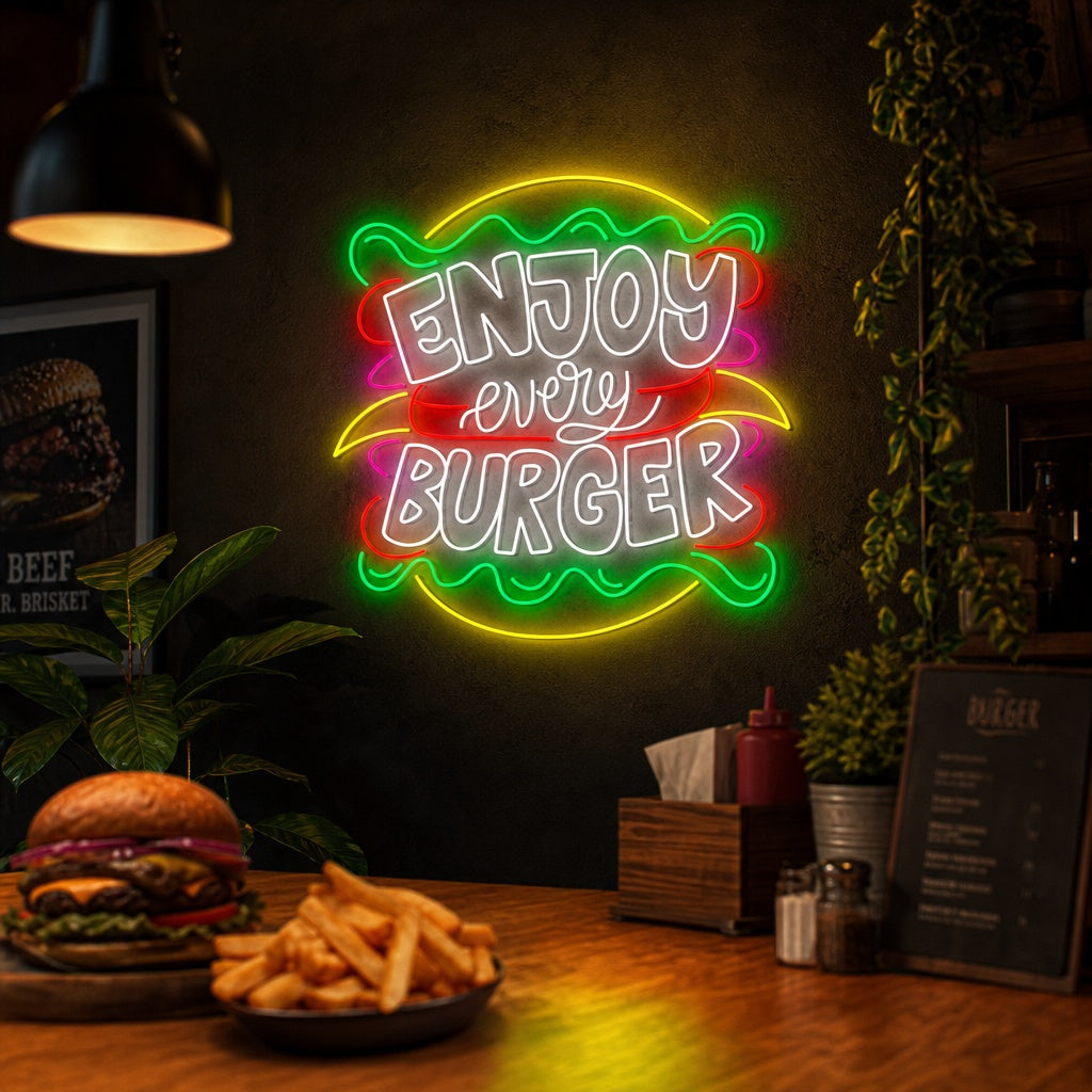 "Enjoy Every Burger" Neonskylt