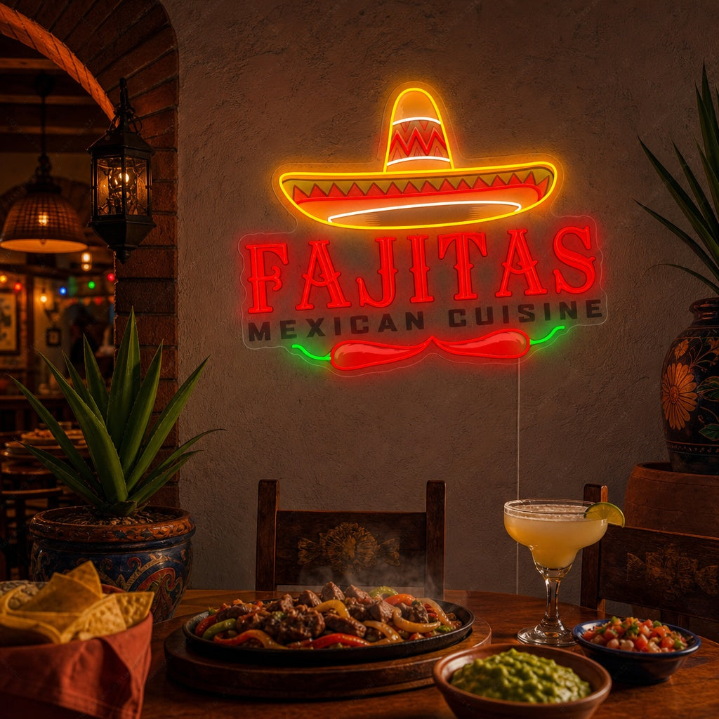 "Fajitas Mexican Cuisine" Neonskylt