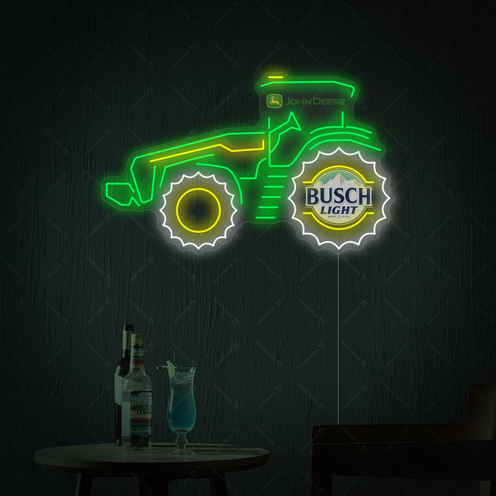 "John Deere × Busch Light Traktor" Neonskylt