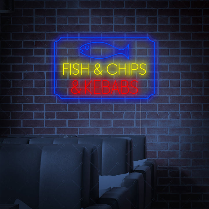 "Fish Chips Kebabs" Neonskylt