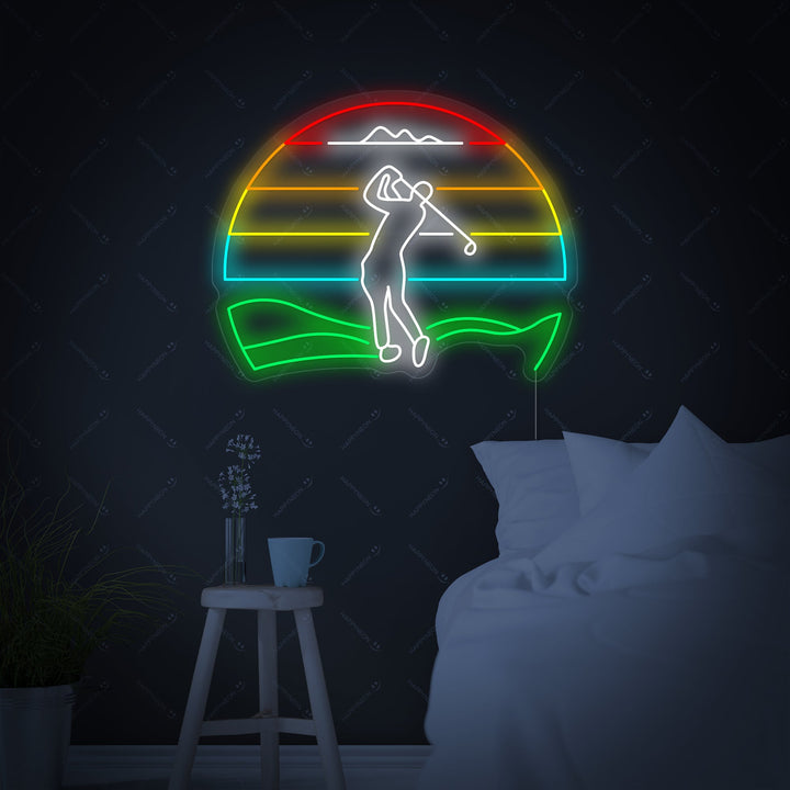 "Golfare som spelar golf" Neonskylt