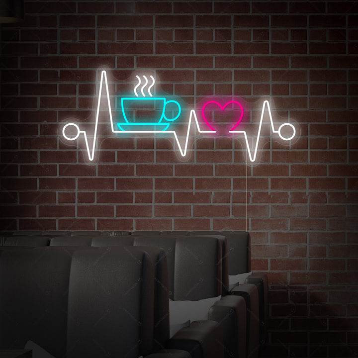 "Hjärtslag med kaffe" Neonskylt