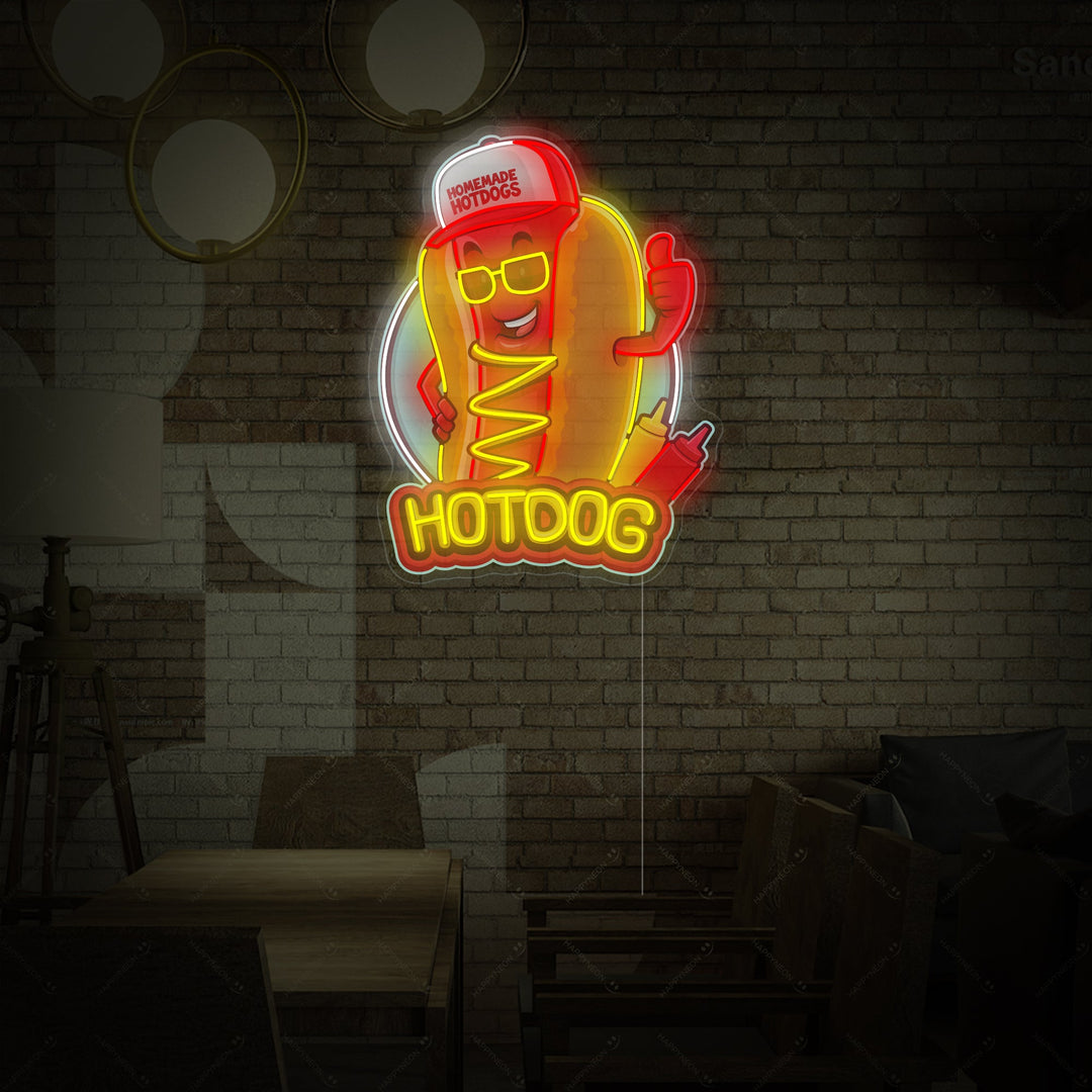 "Hotdog maskot" Neonskylt