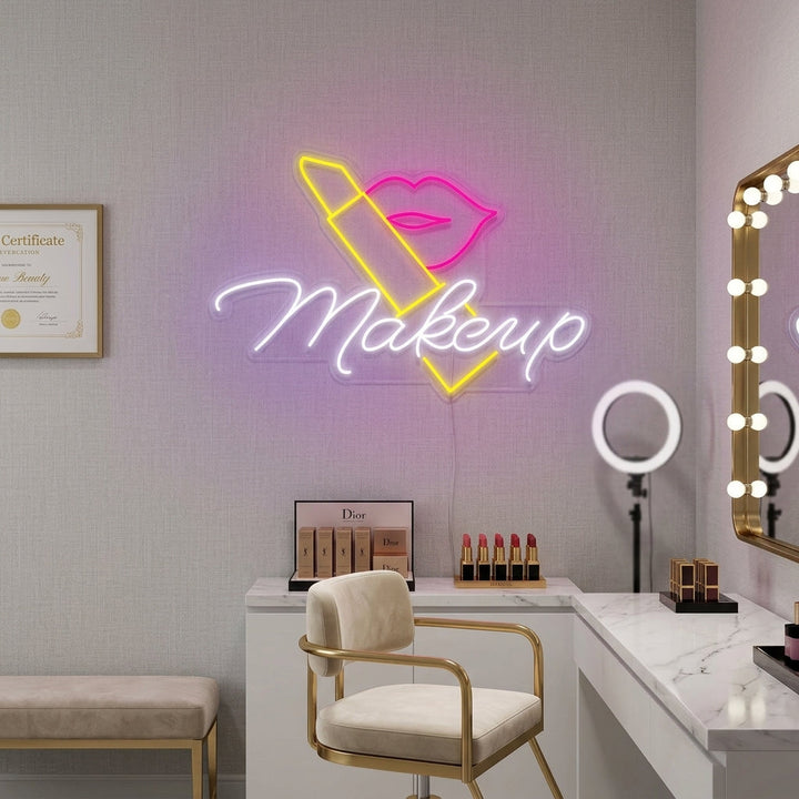 "Make up, Läppstift" Neonskylt