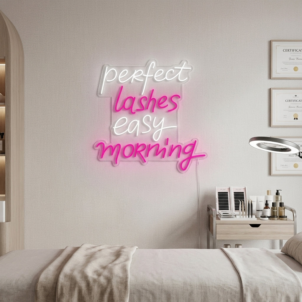 "Perfect Lashes Easy Morning" Neonskylt