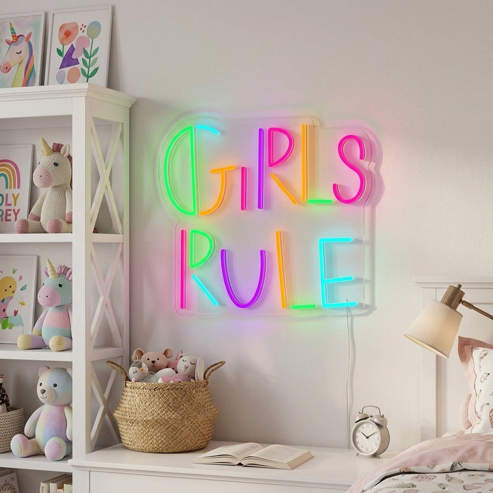 "Girls Rule, Dekor För Barnrum" Neonskylt