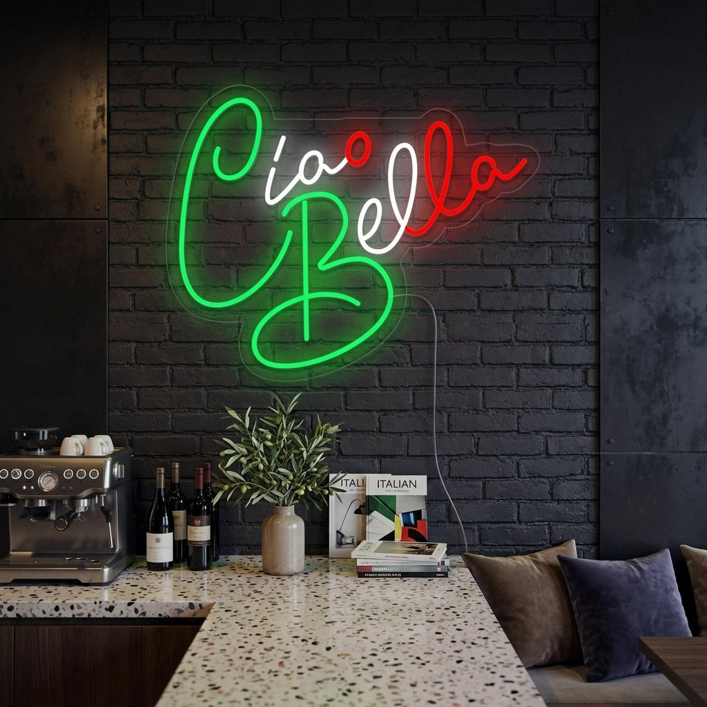 "Ciao Bella Hello Beautiful" Neonskylt
