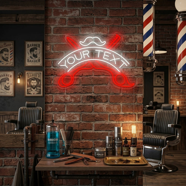 "Anpassad Barbershop" Neonskylt