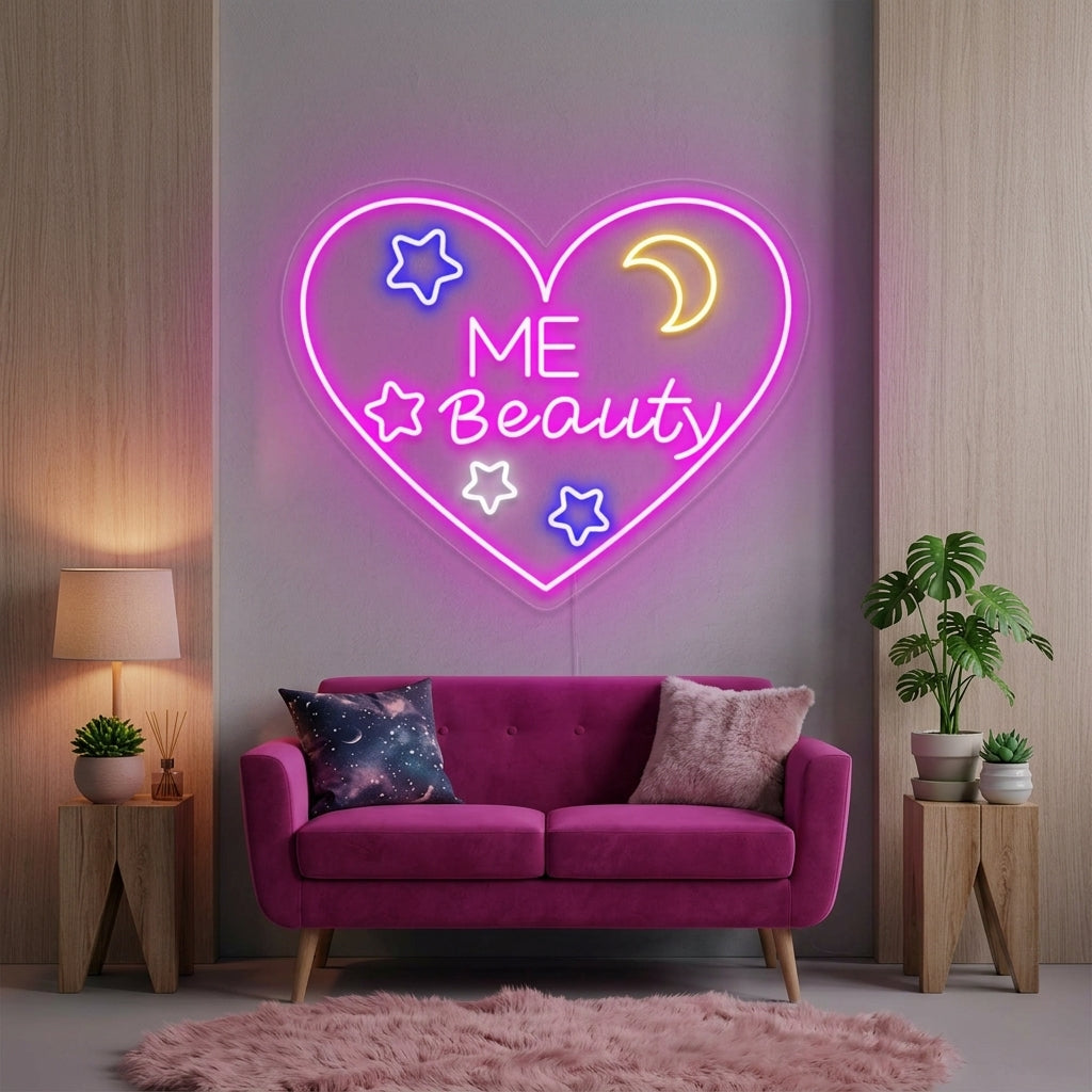 "Hjärta, Kärlek, Me Beauty" Neonskylt