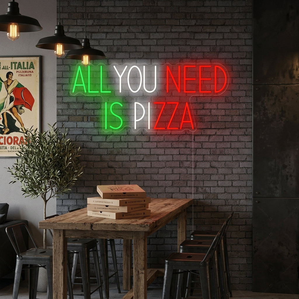 "All You Need Is Pizza" Neonskylt