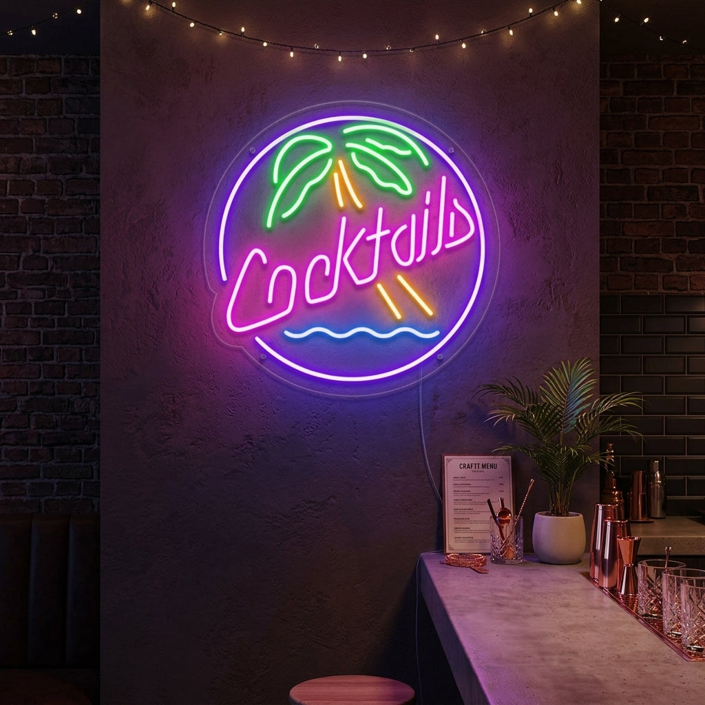 "Cocktails, Öl" Neonskylt