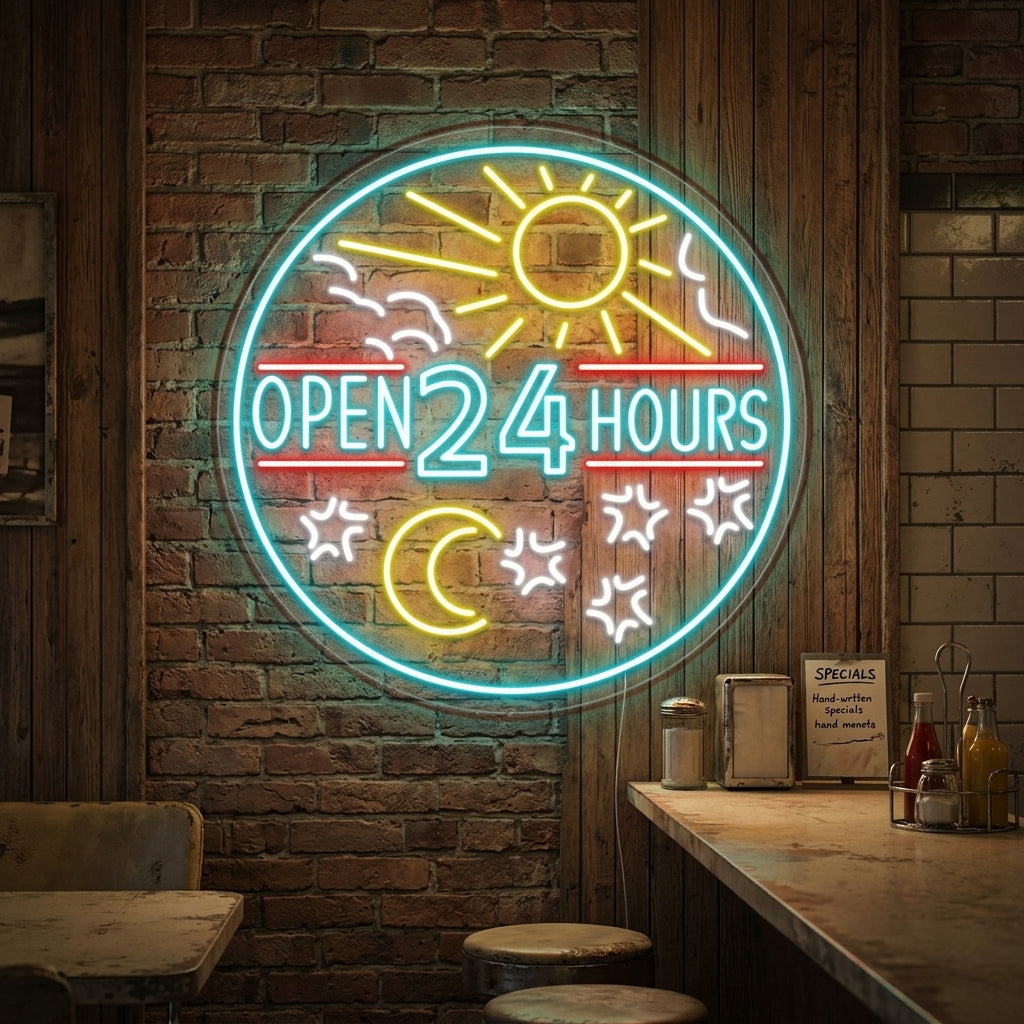 "Open 24 Hours" Neonskylt
