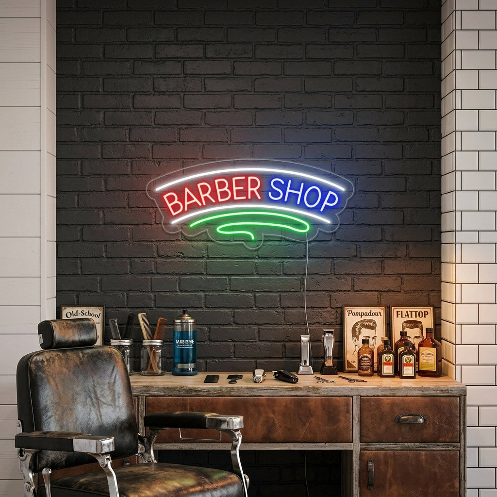 "Hårklipp, Barber Shop" Neonskylt