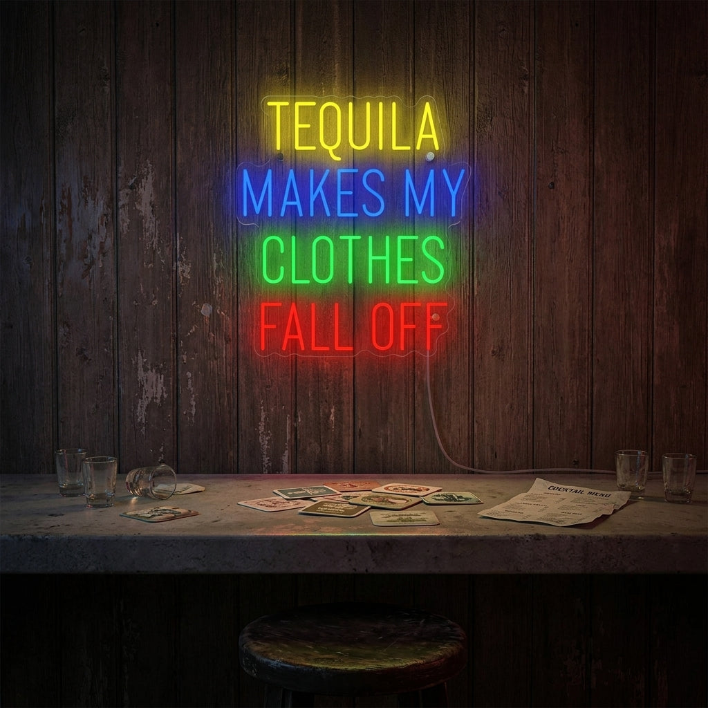 "Tequila Makes My Clothes Fall Off" Neonskylt