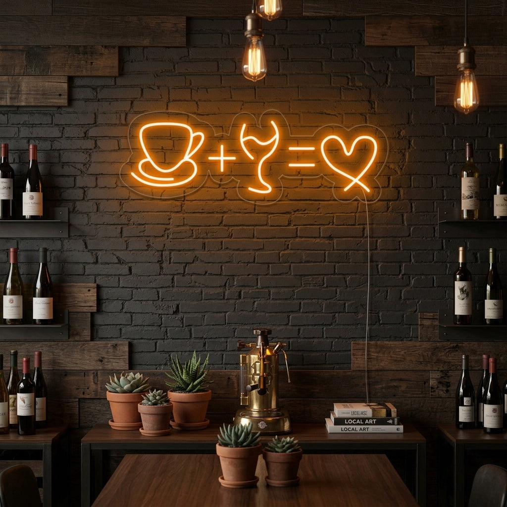 "Kaffe Vin Kärlek" Neonskylt