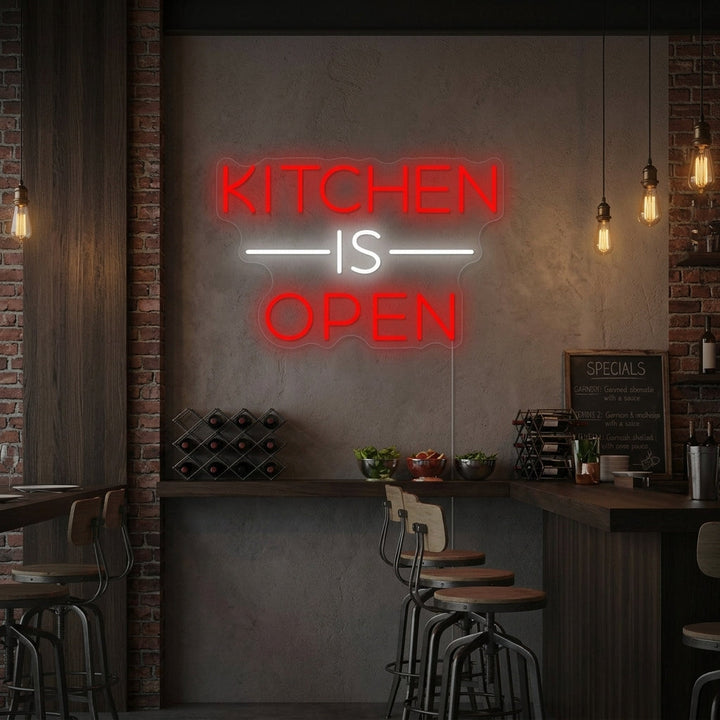 "Kitchen Is Open" Neonskylt
