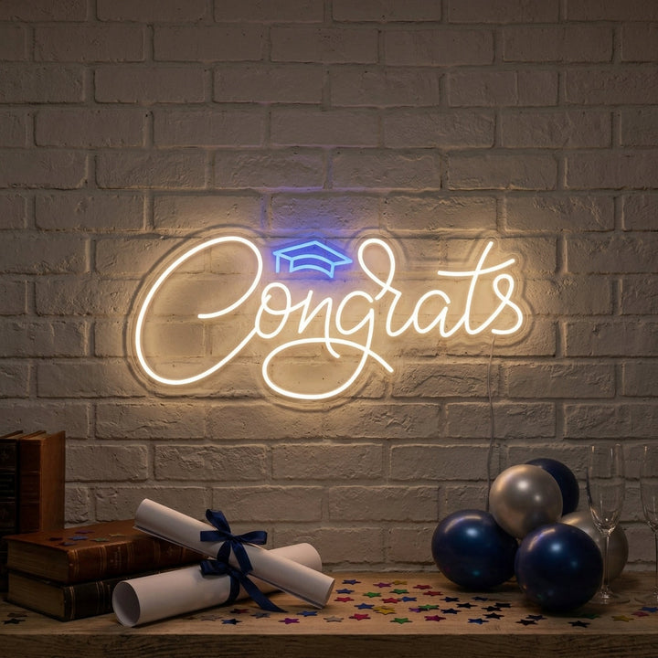"Congrats Grattis Till Examen" Neonskylt