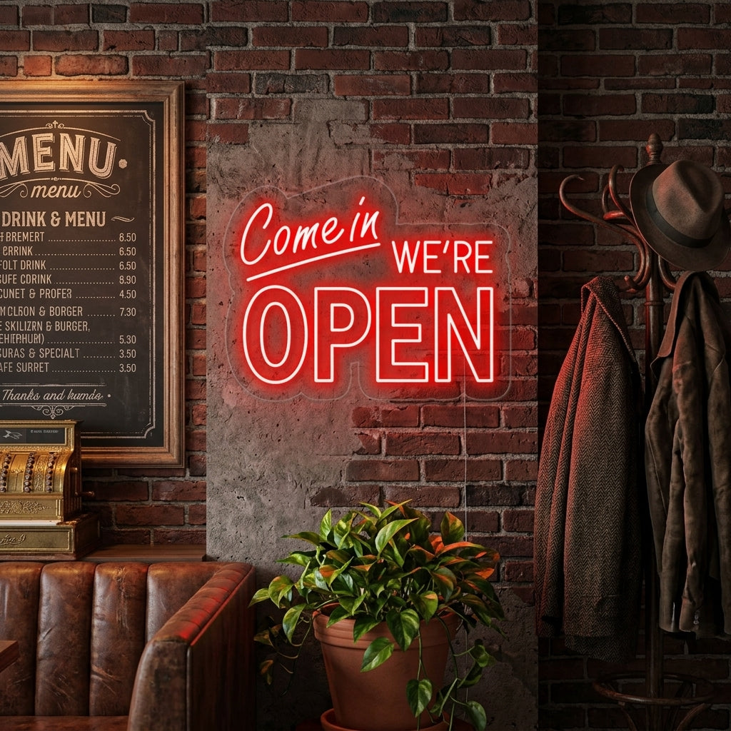 "Come In We Are Open" Neonskylt