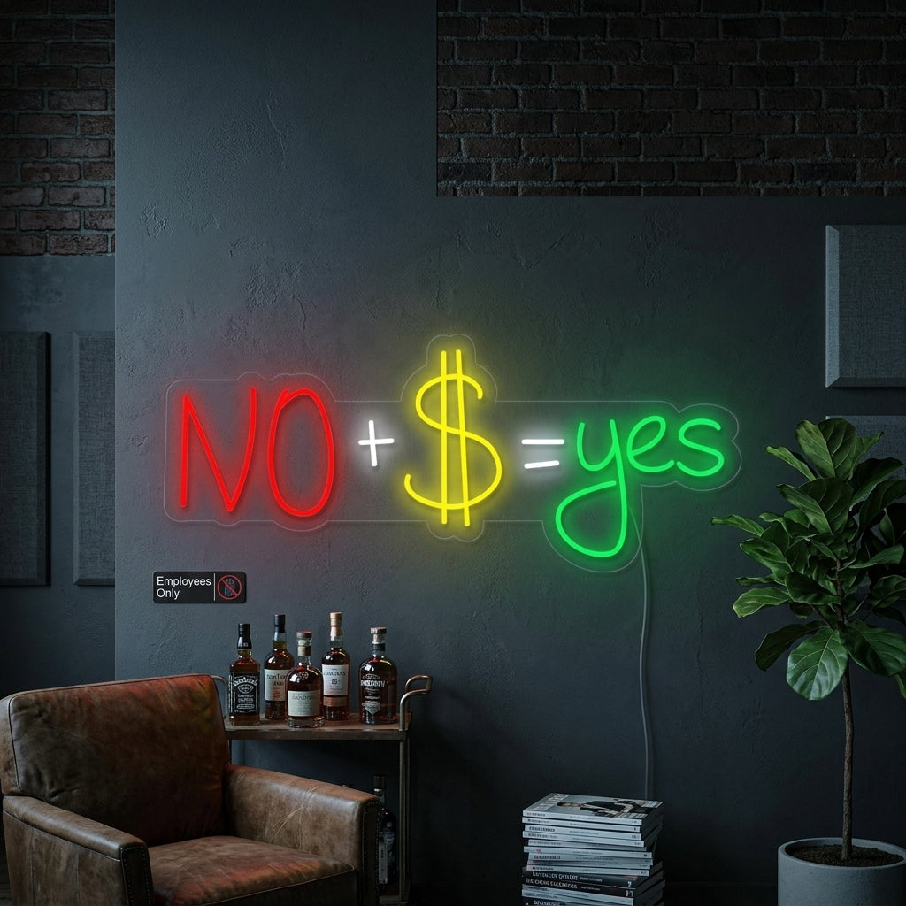 "No + US Dollar = Yes" Neonskylt